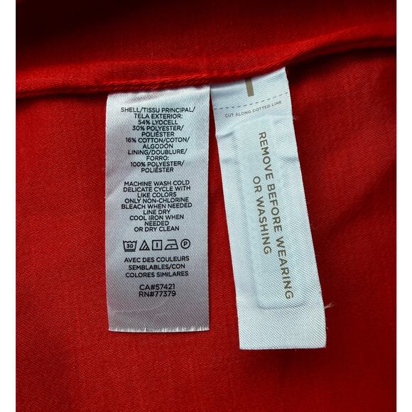 🧥 Ann Taylor Red Short Trench Jacket Blazer Medium Petite Coat Bold Colorful - Picture 7 of 7